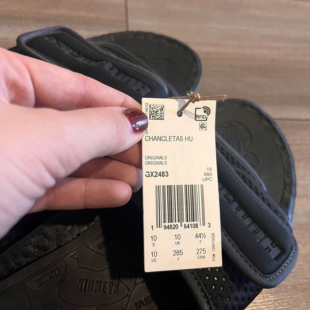 Adidas Pharrell Williams Human Race Logo Triple Black Slide Mens 10 - Picture 7 of 7